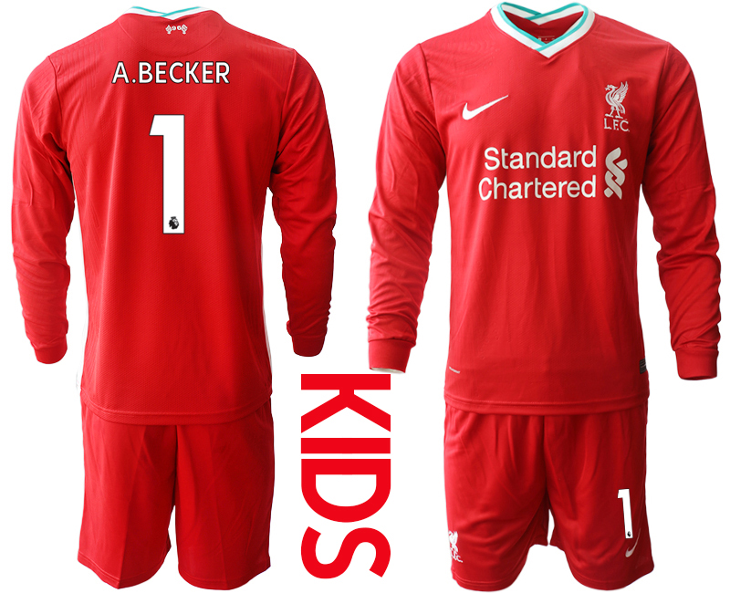 2021 Liverpool home long sleeves Youth #1 soccer jerseys